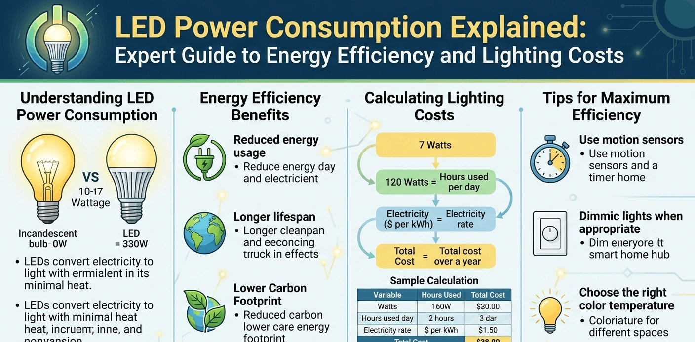 LED lights connected to power supply showing energy-efficient LED lighting setup with low electricity consumption