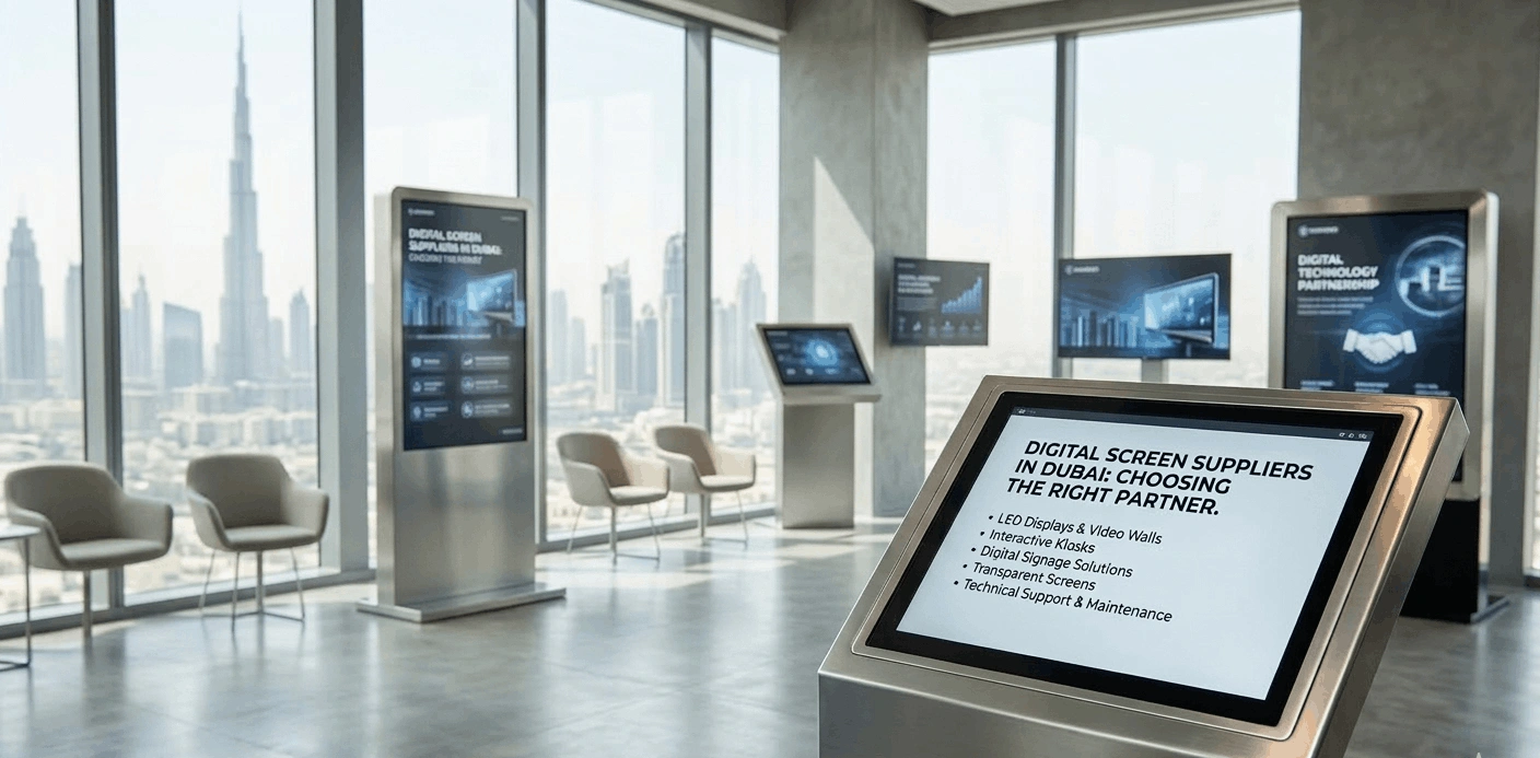 Professional digital screen installation in Dubai showcasing high-resolution LED displays for advertising and business use