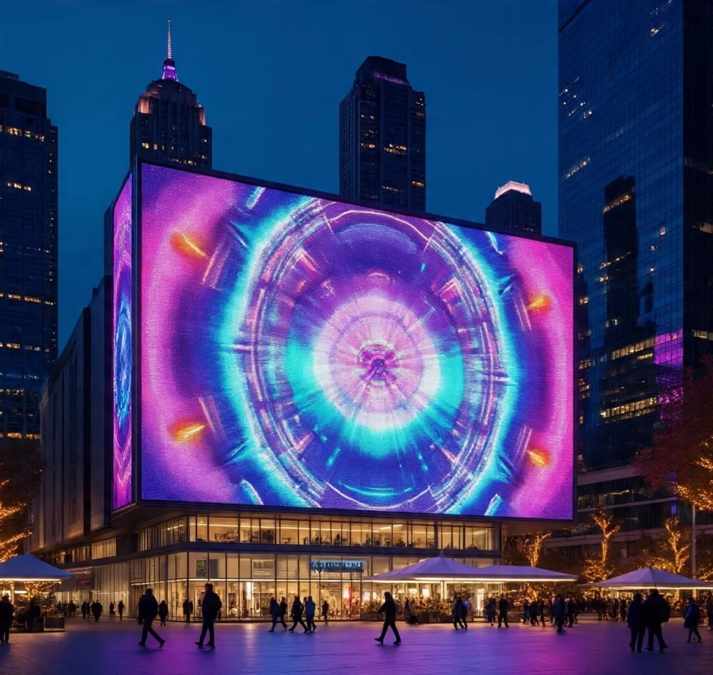 High-resolution poster LED screen displaying vibrant digital content