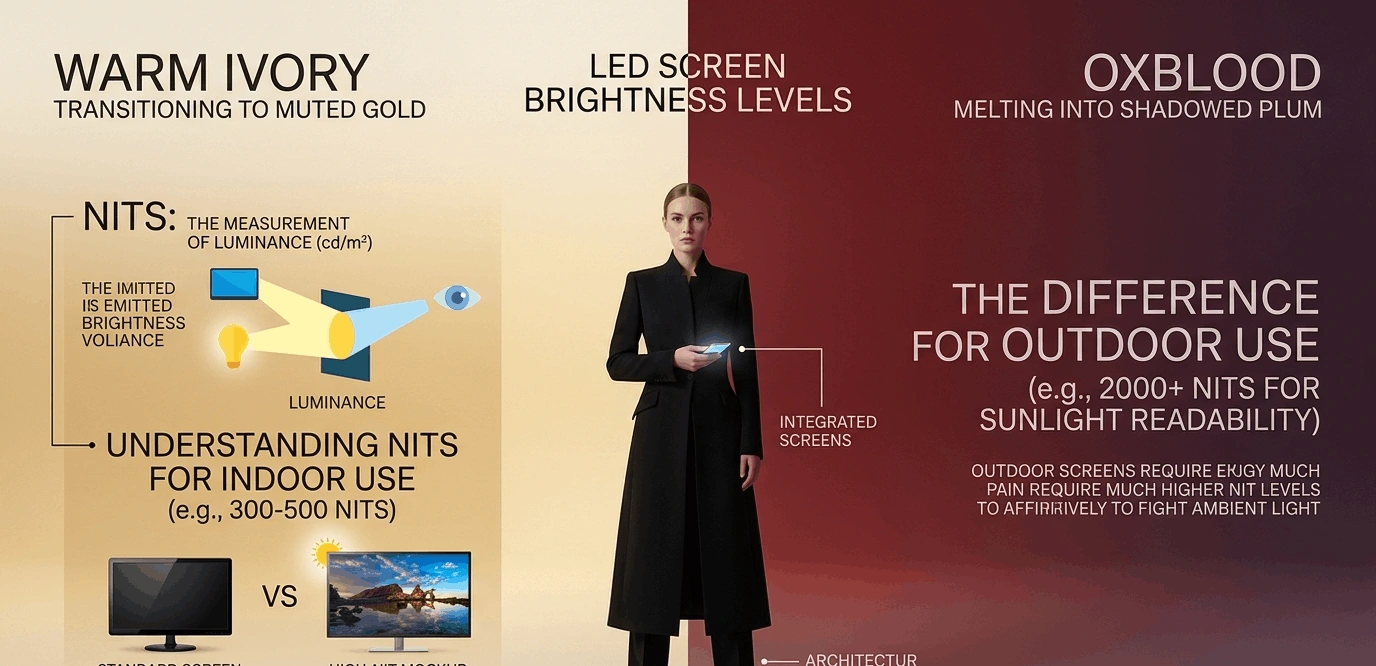 Modern indoor LED screen in office showing high-resolution graphics