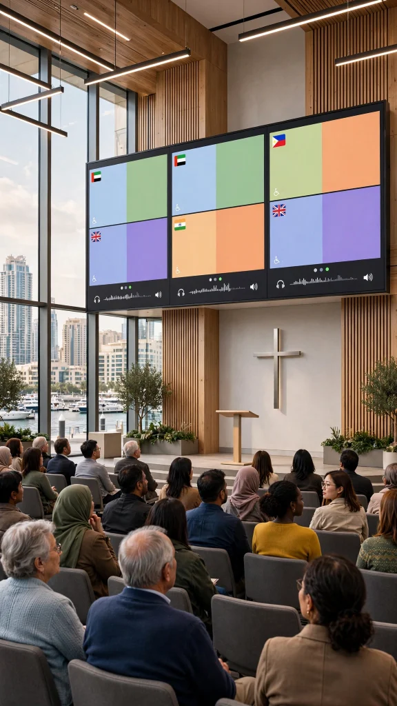 Church stage design with high-quality LED wall and audio visual system