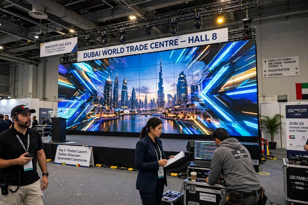 LED rental screen installed for a corporate event in Dubai
