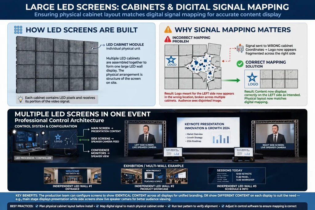Professional LED display control equipment at an event