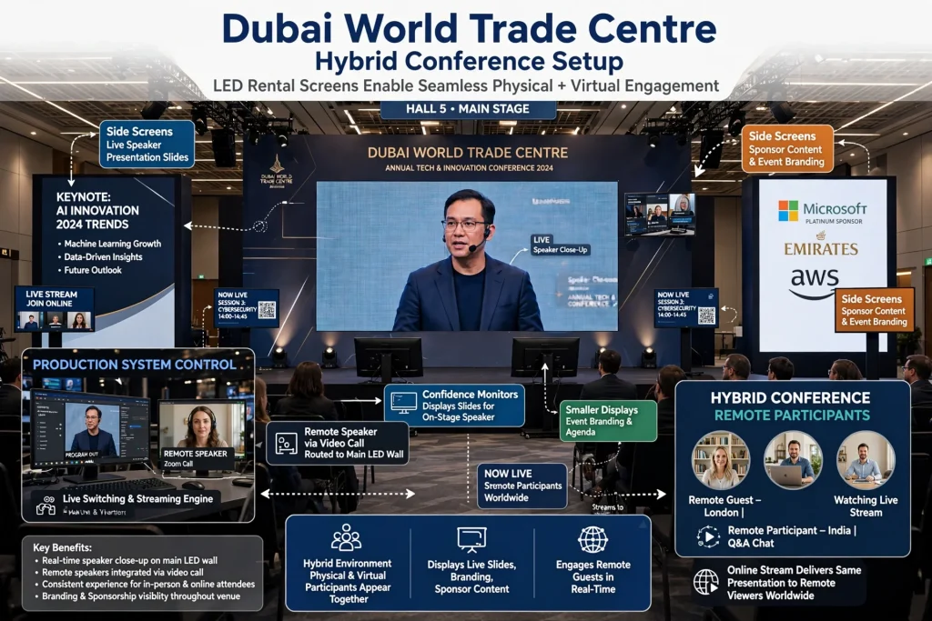 LED screen showing a speaker during a UAE corporate event