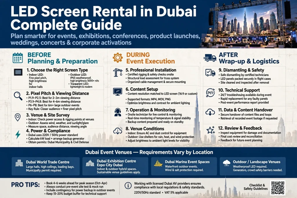 LED screen rental setup for Dubai events