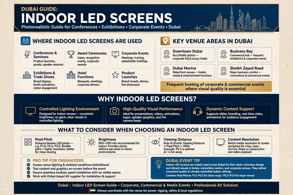 Rental LED screen on a corporate event stage in Dubai