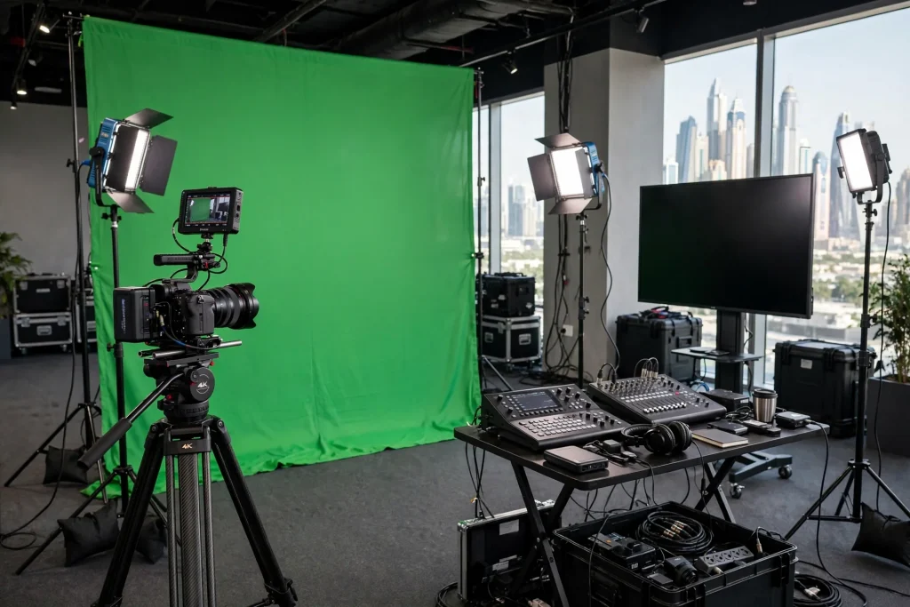 Green screen setup for professional video production