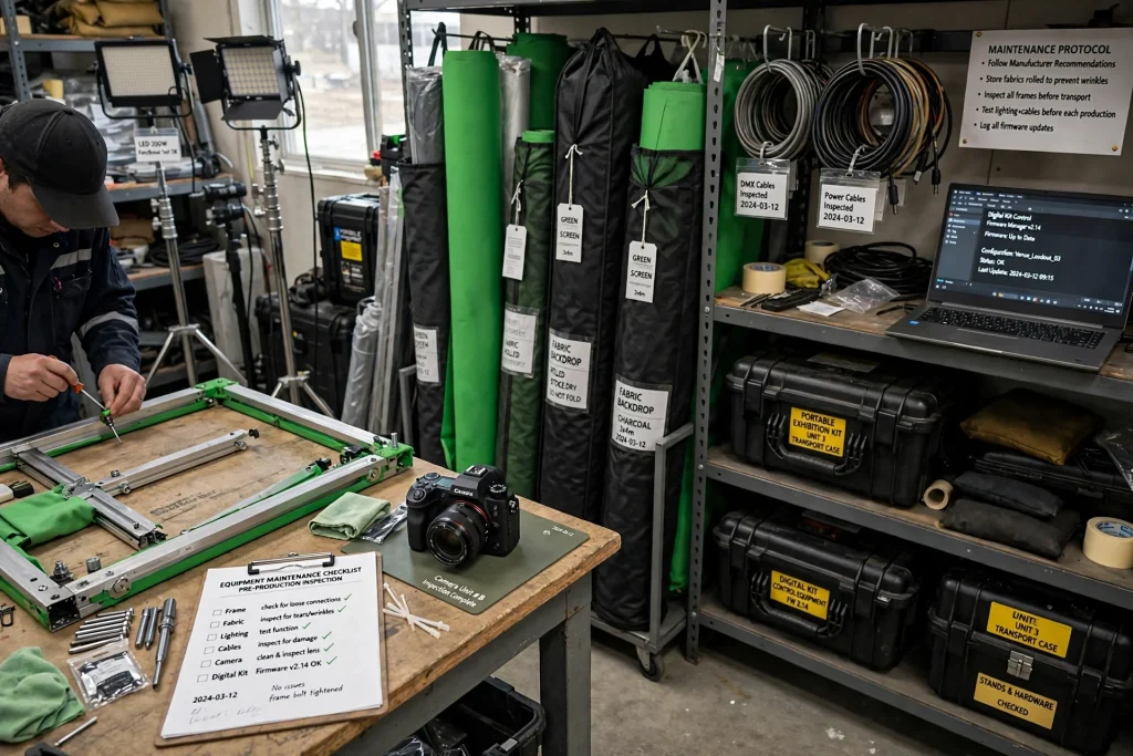 Chroma key production equipment in a studio