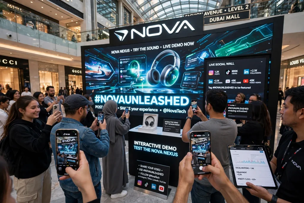 LED screen promoting products at a trade show