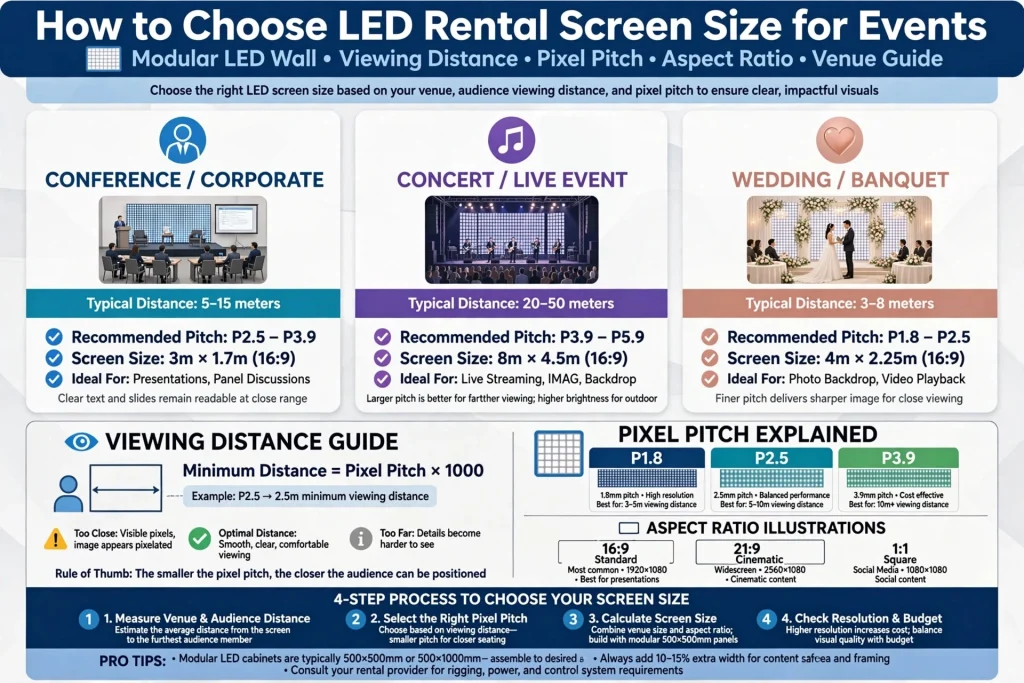 LED rental screen size guide for different event venues