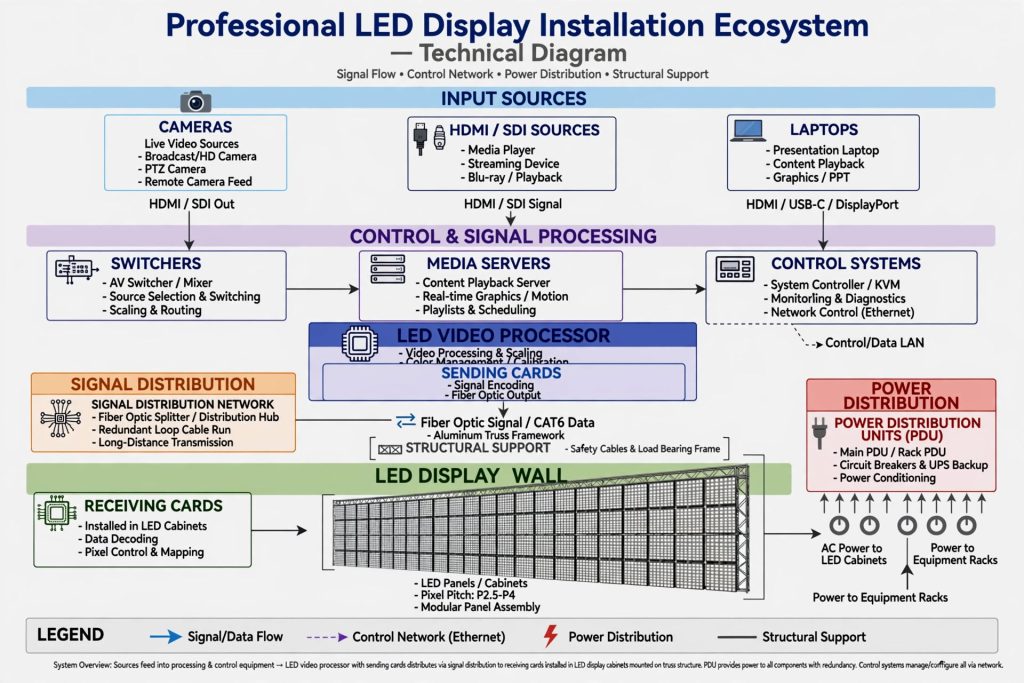 LED screen with 16:9 aspect ratio for video content