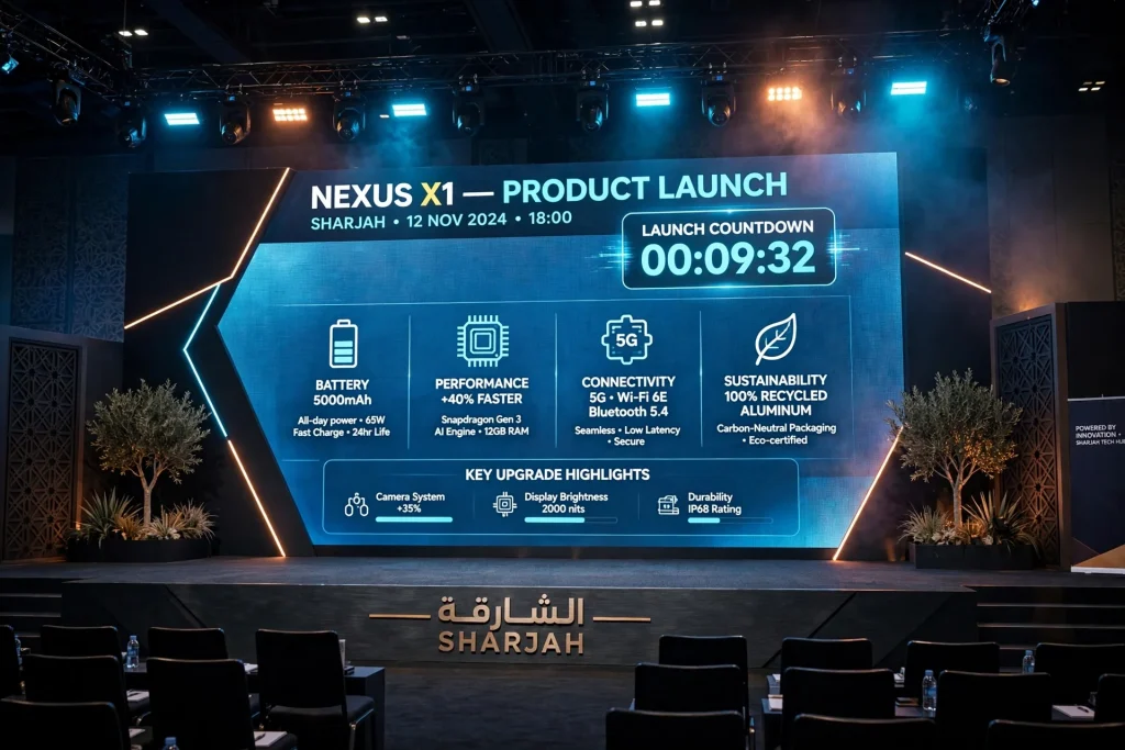 Exhibition LED screen display at a trade show in Sharjah