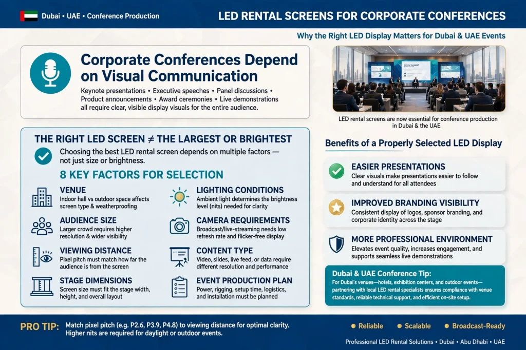 LED rental screen installed for a corporate conference in Dubai