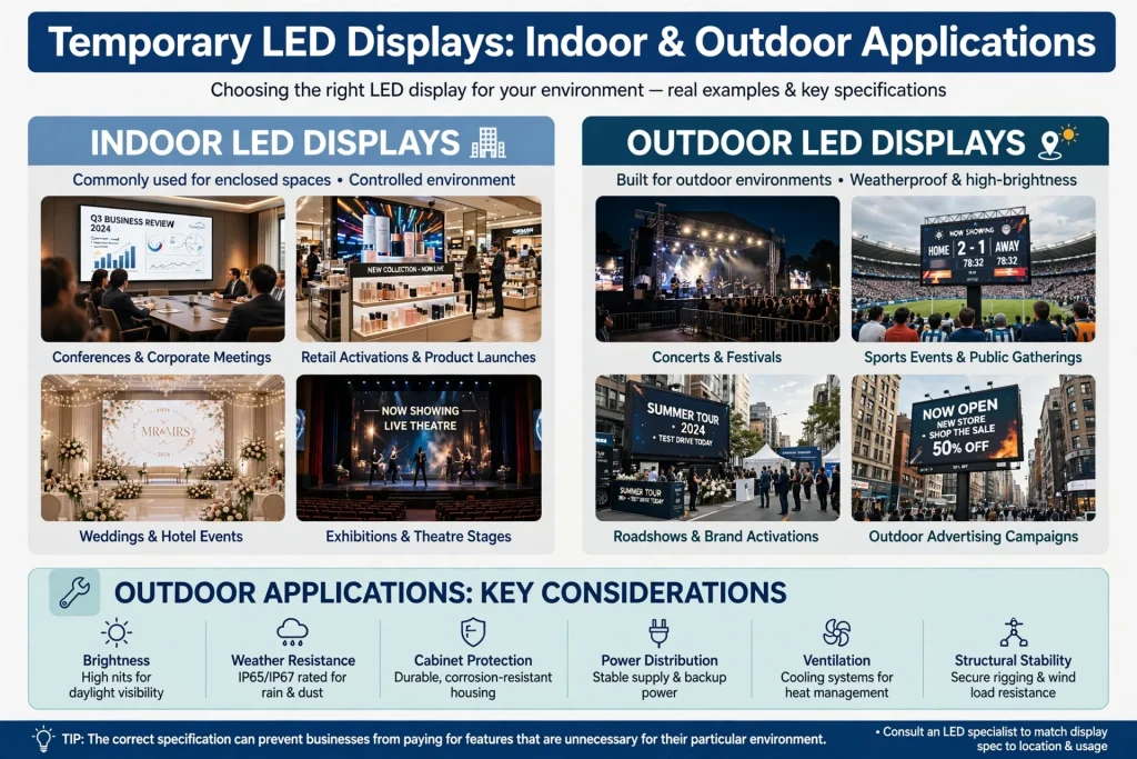 Temporary LED screen setup at a Dubai exhibition
