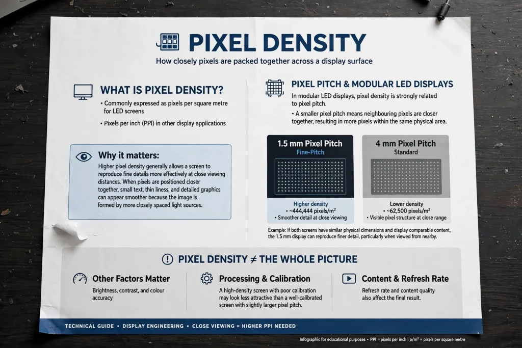 LED display pixel density illustrating the number of pixels within a given screen area