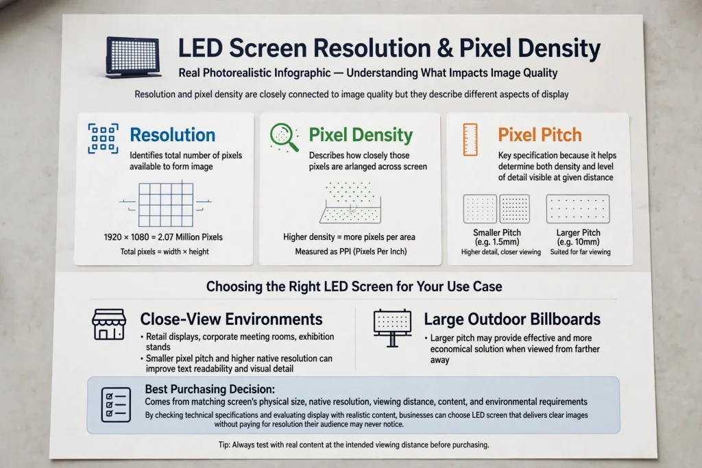 Magnified LED screen pixel grid showing individual red, green and blue light-emitting diodes
